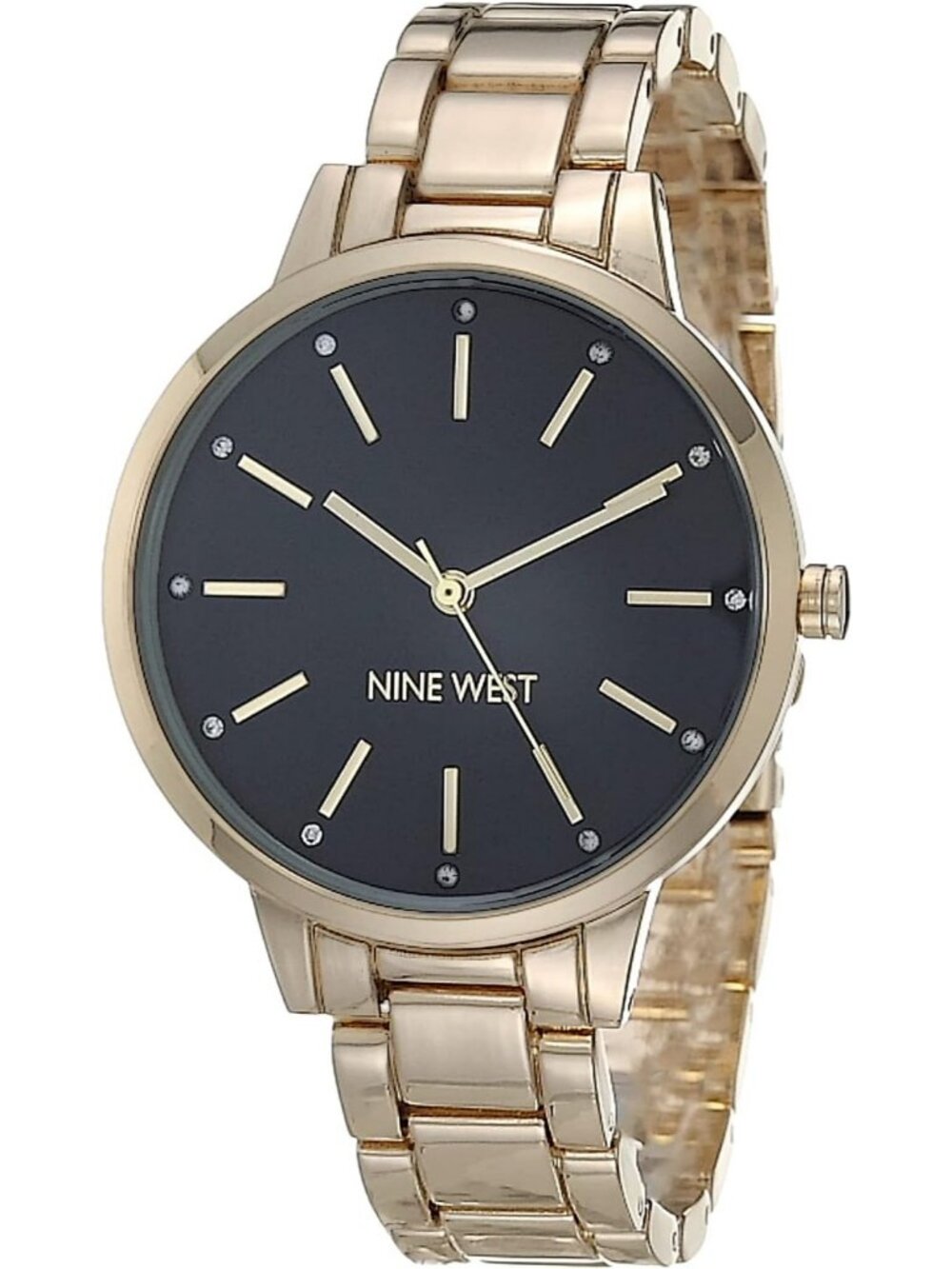 Women's Gold Black Crystal Accented Adjustable Bracelet Dress Wrist Watches